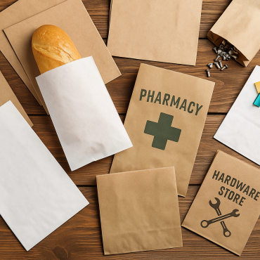 Bolsas de papel kraft sin asas para comercios ecológicas, resistentes y personalizables